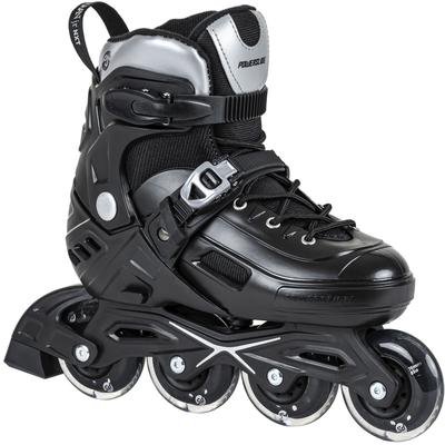 Inlineskates POWERSLIDE "Khaan Junior NXT Black adj." Gr. 31, silber (schwarz, silber), Inlineskates_Rollschuhe_Schlittschuhe, Kinder, 31/34