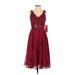JJ's House Cocktail Dress - A-Line Cold Shoulder Sleeveless: Burgundy Print Dresses - Women's Size 0