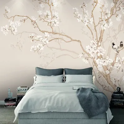 Benutzerdefinierte Wandbild Tapete Modernen Chinesischen Stil Handgemalte Magnolie Blume Vogel Foto Tapete Schlafzimmer Papel De Parede Wohnkultur Image
