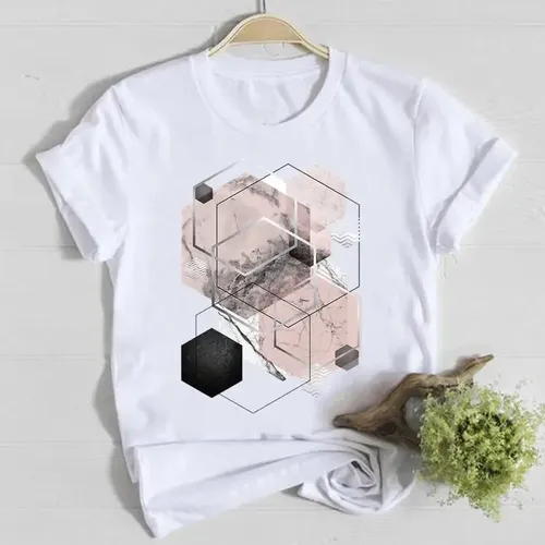 Kleidung Mode T Top Abstrakte Geometrische 90s Hemd Dame T-shirt Sommer Weibliche T Frauen Kurzarm