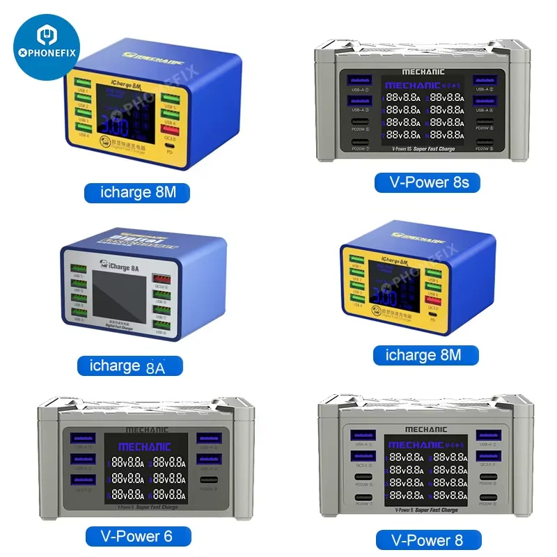 Superschnelles Ladegerät MECHANIC V-Power 8PRO 8 Anschlüsse mit QC3.0 PD USB-Ladeanschluss 100 W 155 W Hochleistungs-USB-Desktop-Ladestation Mehrere Schnittstellen, schnelles Laden für Mobiltelefone, Image
