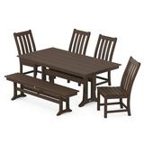 POLYWOOD Vineyard Side Chair 6-Piece Farmhouse Dining Set with Trestle Legs and Bench in Mahogany