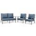 34.25 x 56.69 x 33.66 in. Walbrooke Modern 3 Piece Outdoor Patio Set with Grey Aluminum Frame & Removable Cushions Loveseat & Armchairs Navy Blue