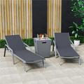 32.44 x 21.65 x 21.65 in. Marlin Modern Aluminum Outdoor Patio Chaise Lounge Chair with Arms & Square Fire Pit Side Table Perfect Black - Set of 2
