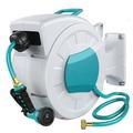 Wall Mounted Retractable Garden Hose Reel with Wall Mount 1/2 Ã—100ft Auto Rewind Any Length Lock with Nozzle Ideal for Garden Watering