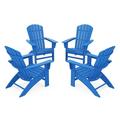 POLYWOOD 4-Piece Nautical Curveback Adirondack Chair Conversation Set in Pacific Blue