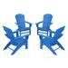 POLYWOOD 4-Piece Nautical Curveback Adirondack Chair Conversation Set in Pacific Blue