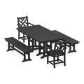 POLYWOOD Chippendale 5-Piece Farmhouse Dining Set with Benches in Black