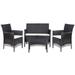 Outdoor Furniture Cushioned Lounge Sofa & Table Set Wicker Poly Rattan - Black - 4 Piece