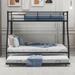 Sturdy Steel Frame Twin over Full Bunk Bed with Twin Size Trundle and Two-Side Ladders