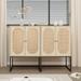 Set of 2, Natural rattan, 2 Door High Cabinet, Built-in Adjustable Shelf, Easy Assembly, Cabinet for Living Room Bedroom