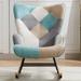 Nursery Glider Rocking Chair Patchwork Accent Chair Lounge Rocker Chair Green Linen Fabric Wingback Chairs Livingroom Armchair