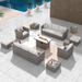 HOOOWOOO 13-piece Patio Furniture Grey Wicker Outdoor Sectional Set with Fire Pit Table