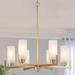 LNC 6-Light Large Gold and Frosted Stripe Glass Modern/Contemporary LED Dry Rated Chandelier Large Linear Kitchen Island Pendant Light for Dining Room Kitchen Island Bedroom