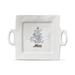 "Farmhouse Christmas" Square Serving Platter with Handles Christmas Tree Holly Berries & Leaves,13.9L x 10.6W.