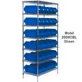 W7-18-30 Chrome Wire Shelving with 30 QuickPick Double Open Bins Blue - 18 x 36 x 74 in.