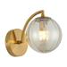 ECD Lighting Ribbed Glass Shade Globe Wall Light Fixture - Gold Metal Arm Wall Sconces Headboard Lamp for Room Decor Bedroom Bedside Vanity Mirror Home Decor Amber