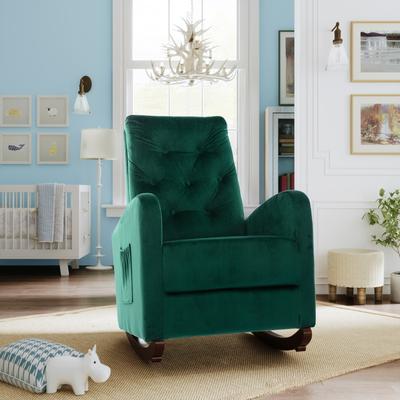 Green High Back Rocking Chair Sofa Nursery Chair Rocker Single Sofa Modern Lounge Armchair Nursery Nap Chair Slipper Chair