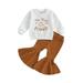 Qtinghua Toddler Baby Girls Halloween Clothes Pumpkin Letters Print Sweatshirt with Flare Pants Outfits White 3-4 Years