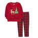 Baby Essentials Plush Red Faux Fur Embroidered Reindeer Christmas Tree Sweater with Matching Plaid Pants for 18 Month Infant Toddler Girls for Christmas Holiday Celebrations and Photos