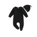 Lieserram Baby Girls Boys Footies Rompers 0 3 6Months Infant Clothes Solid Color Crew Neck Long Sleeve Zipper Fall Bodysuits with Hat