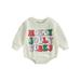 Frobukio Newborn Baby Girls Boys Christmas Romper Long Sleeve Santa Claus Letters Print Bodysuit Clothes