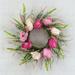 AI-FL7108-Q02 Pink White & Tulips on Green Stems Wreath - Set of 2