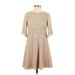 Zara Basic Casual Dress - Mini Crew Neck 3/4 sleeves: Tan Print Dresses - Women's Size Small
