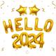 New Years Eve Party Supplies 2024, Gold Hello 2024 Balloons Numbers New Years Decorations, Happy New Year Banner, Happy New Year Decorations 2024 with Gold Star Balloons NYE decorations 2024