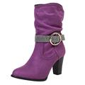 YANFJHV Women's Pointed Toe High Heel Pumps Chunky Heel Slip On Fashion Ankle Boots Women's Sexy Over Knee, purple, 6 UK