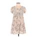 Papaya Casual Dress - Mini Scoop Neck Short sleeves: Tan Print Dresses - Women's Size Medium