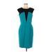 Calvin Klein Casual Dress - Sheath: Teal Color Block Dresses - Women's Size 8