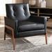 Lounge Chair - Corrigan Studio® Danczyk 29.13" Wide Tufted Lounge Chair Faux Leather/Wood in Black/Brown | 31.69 H x 29.13 W x 29.92 D in | Wayfair