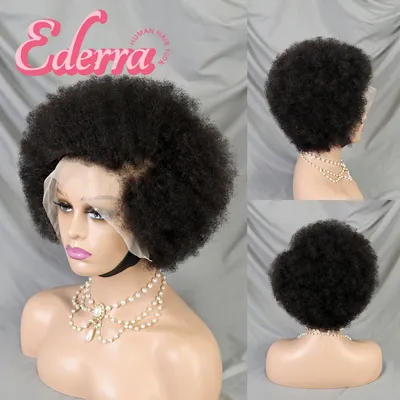 【13X4】Perruque afro crépue bouclée avec devant en dentelle cheveux humains courts sans colle