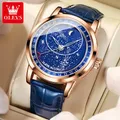 OLEVS-Montre-Bracelet en Cuir Étanche pour Homme Bleu Ciel Étoilé existent Mécanique Top Marque