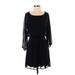 Express Casual Dress - Mini Scoop Neck 3/4 sleeves: Black Print Dresses - Women's Size Small