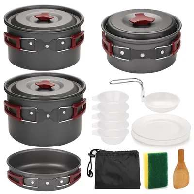 Outdoor Camping Cookware Kit Non Stick Camping Pans Lightweight Cooking Set Pans and Pots for Trekking Hiking Picnic