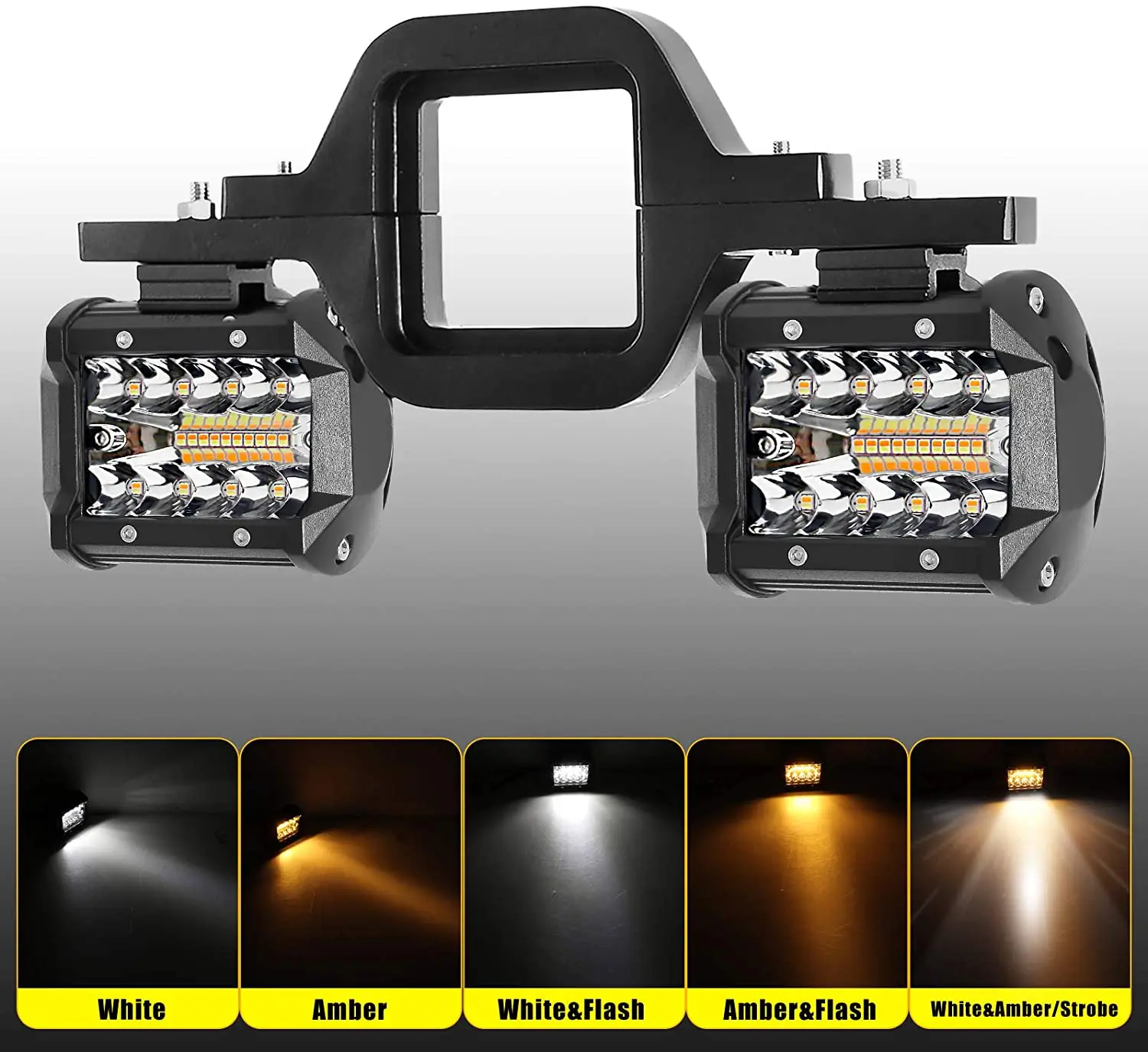 4 pollici doppio colore bianco giallo Spot Flood Offroad Car Work Light Bar rimorchio universale gancio di traino staffa di montaggio Pickup Truck Van