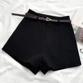 Chic Office Lady Shorts With Belted Casual Women Shorts A-line High Waist Short Vintage For Women