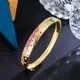 ThreeGraces Luxury Red Pink Cubic Zirconia Gold Color Bridal Wedding Cuff Bangle for Women Banquet