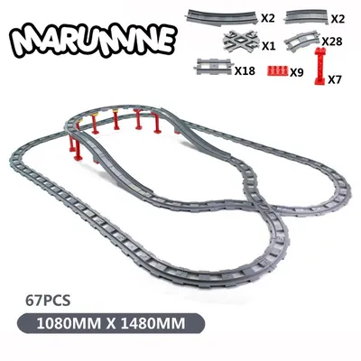 Marumine 56-68PCS Bausteine Zug Track mit Brücke Kreative Bricks Set Eisenbahn Teile MOC Stadt Bau Spielzeug kinder Geschenk Image
