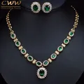 CWWZircons 6 Color Choice Green Cubic Zirconia Crystal Necklace and Earring Gold Color Indian