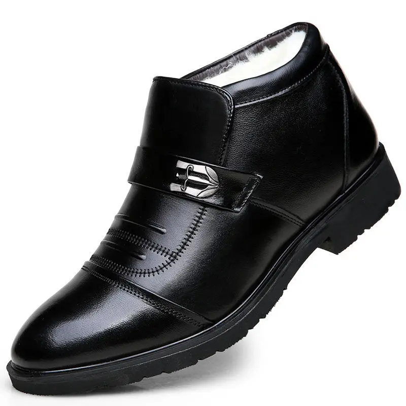 100% echtes Leder Winterstiefel Herren Winterschuhe Rindsleder Warme Schuhe Plüsch Schwarz Chelsea Stiefel Herren Ankle Booties