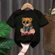 Funny Bear Bad Boy Print Red Kid T-shirts Children Baby Black Harajuku Kawaii Clothes Boy Girl Tops