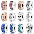 Fit original pandora bunte cz Clip Stopper Charms Armband Frauen Kristall Spacer Perlen für Schmuck