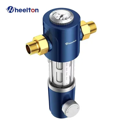 WHEELTON Whole House Water Filter Spin Down Sediment System Pre-Filter Auto-Rotated Flush Double-sided Scraper 1/2"&3/4"&1“