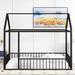 Full Size Metal Bed House Bed Frame Kids Playhouse Beds w/ Fence, Navy
