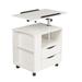 Height Adjustable White Nightstand with Swivel Top/ Drawers/ Wheels