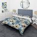 Designart "Blue Coastal Harmony Floral Pattern III" White Cottage Bedding Cover Set With 2 Shams