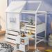 Twin Size House Loft Bed with Desk and Storage, Wood Low Loft Bed Twin with 3 Drawers, Kids Playhouse Bed, White